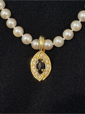 Pearl Enhancer Pendant w/ Simulated Blue Sapphire and Simulated diamonds Clip-On